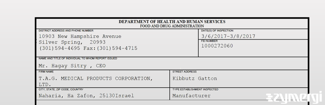 FDANews 483 T.A.G. MEDICAL PRODUCTS CORPORATION, LTD. Mar 8 2017 top