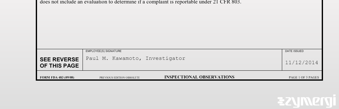 Paul M. Kawamoto FDA Investigator 