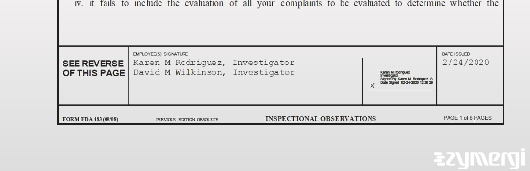 David M. Wilkinson FDA Investigator Karen M. Rodriguez FDA Investigator 