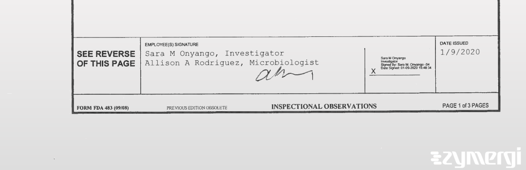 Sara M. Onyango FDA Investigator Allison A. Rodriguez FDA Investigator 