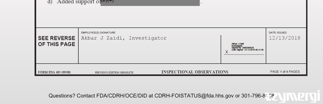 Akbar J. Zaidi FDA Investigator 