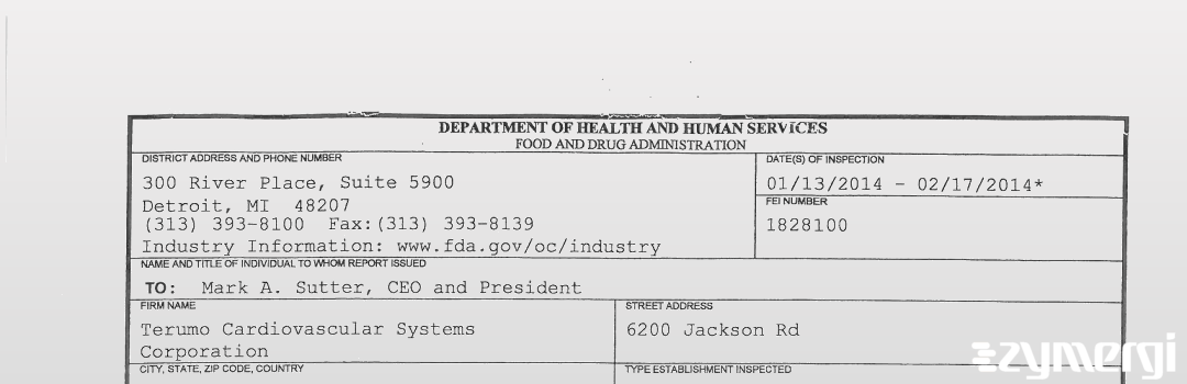 FDANews 483 Terumo Cardiovascular Systems Corporation Feb 17 2014 top