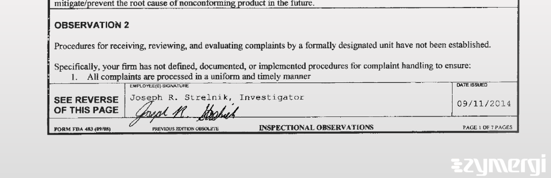 Joseph R. Strelnik FDA Investigator