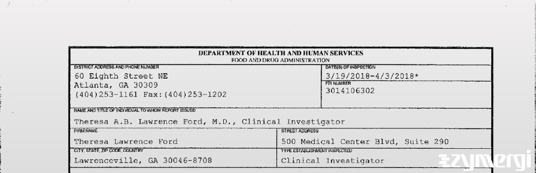 FDANews 483 Theresa Lawrence Ford Apr 3 2018 top