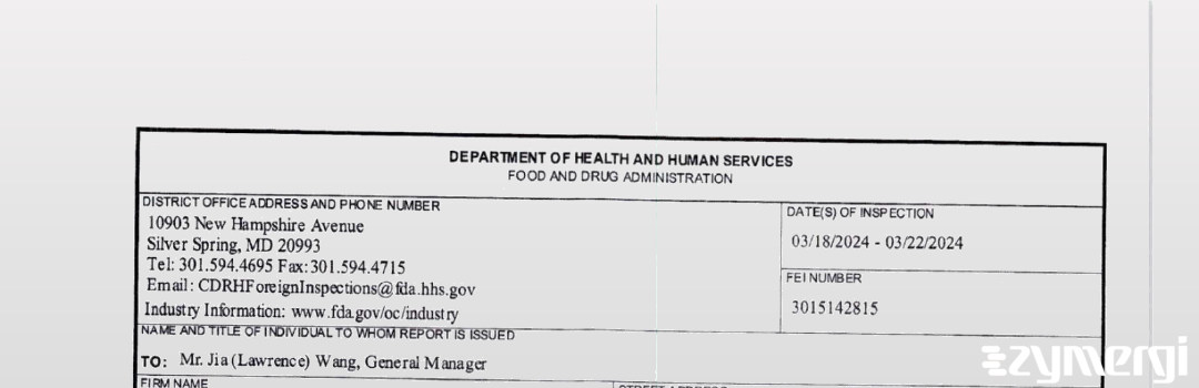 FDANews 483 Tianjin Choice Medical Devices Co., Ltd. Mar 22 2024 top