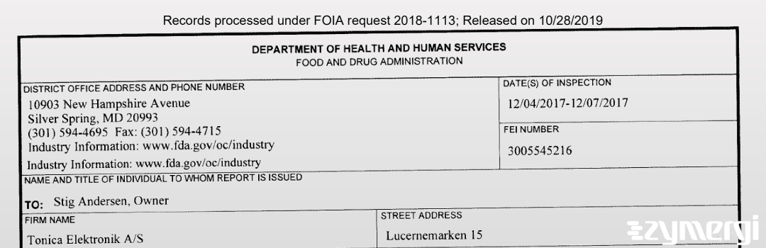 FDANews 483 Tonica Elektronik A/S Dec 7 2017 top