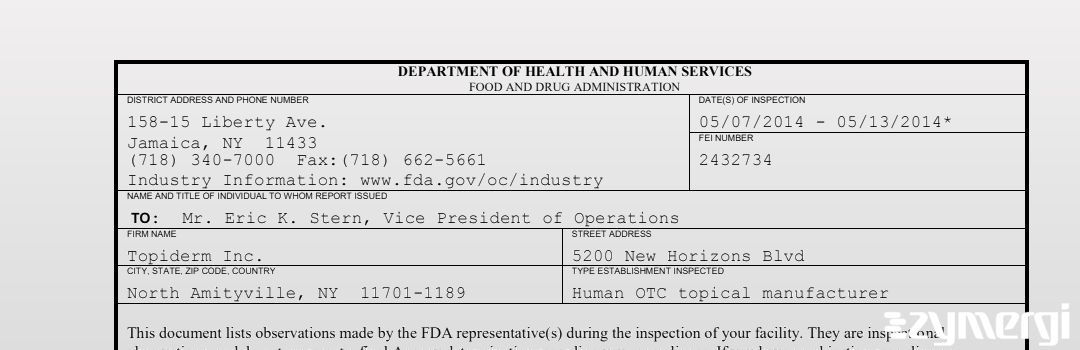 FDANews 483 Topiderm Inc. May 13 2014 top