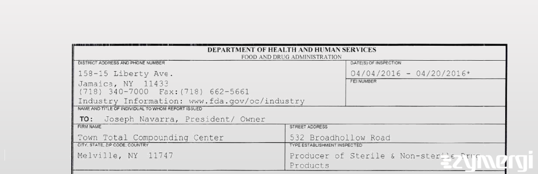 FDANews 483 Town Total Compounding Center Apr 20 2016 top