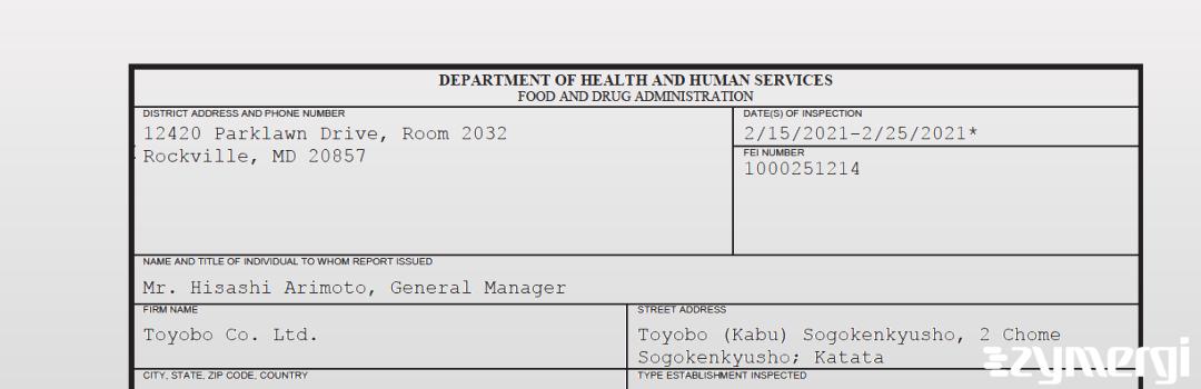 FDANews 483 Toyobo Co. Ltd. Feb 25 2021 top