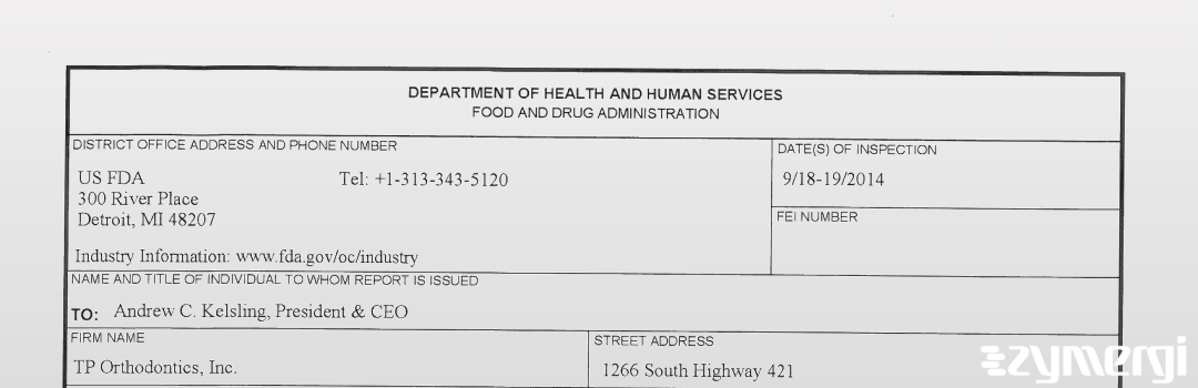 FDANews 483 TP Orthodontics, Inc. Sep 19 2014 top
