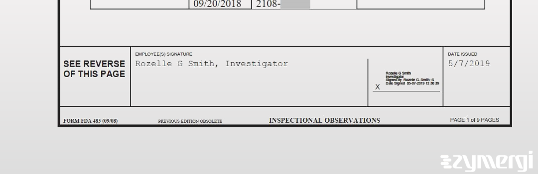 Rozelle G. Smith FDA Investigator 