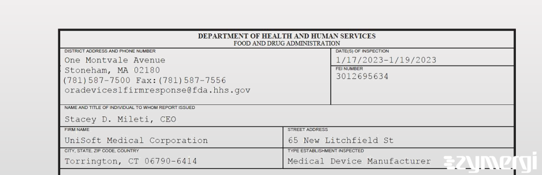 FDANews 483 UniSoft Medical Corporation Jan 19 2023 top
