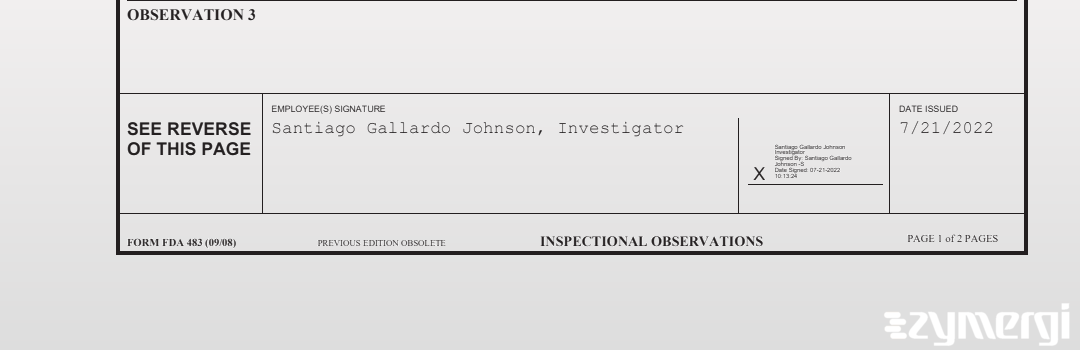 Santiago Gallardo Johnson FDA Investigator 