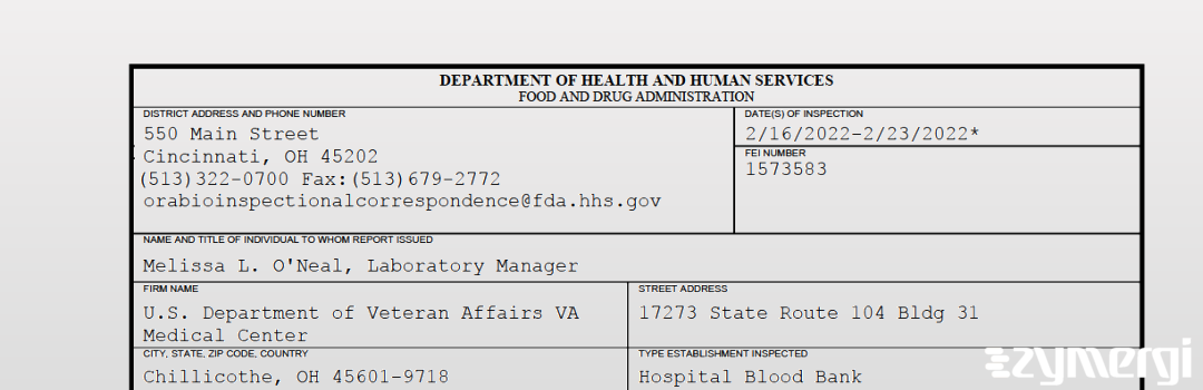 FDANews 483 U.S. Department of Veteran Affairs VA Medical Center Feb 23 2022 top