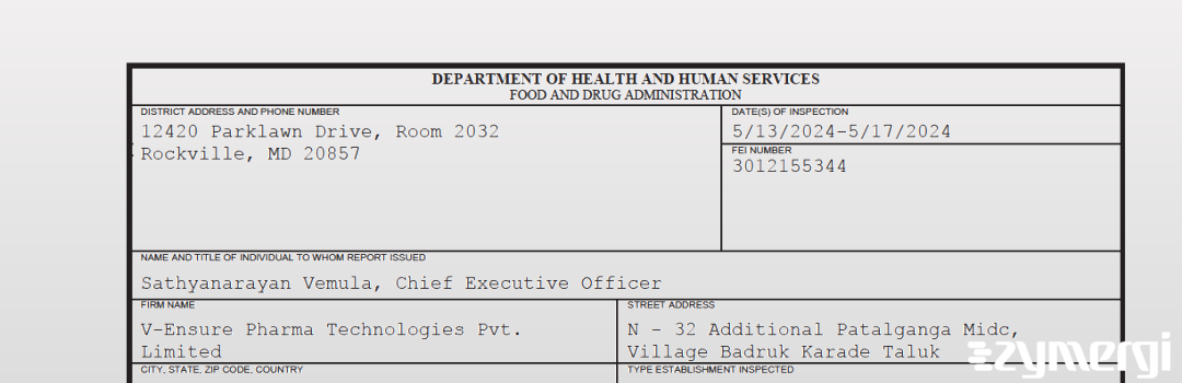 FDANews 483 V-Ensure Pharma Technologies Pvt. Limited May 17 2024 top
