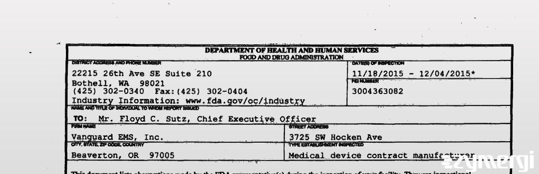 FDANews 483 Vanguard EMS, Inc. Dec 4 2015 top