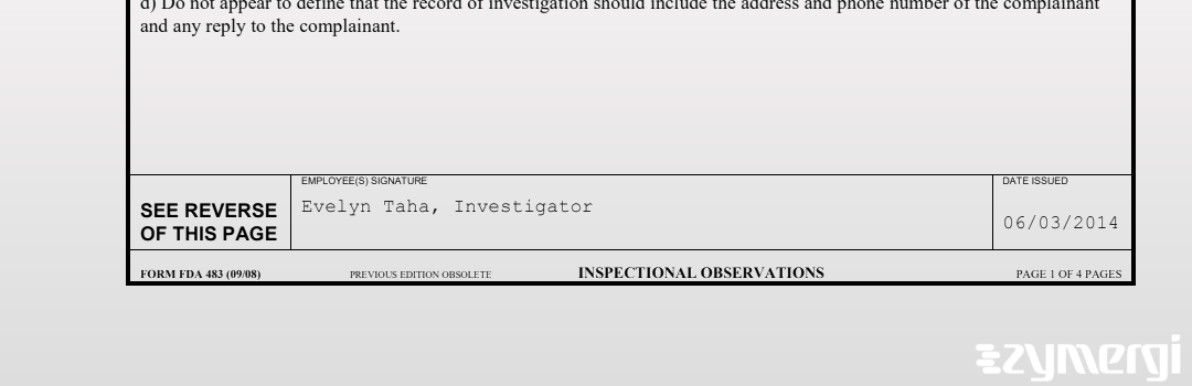 Evelyn Taha FDA Investigator 