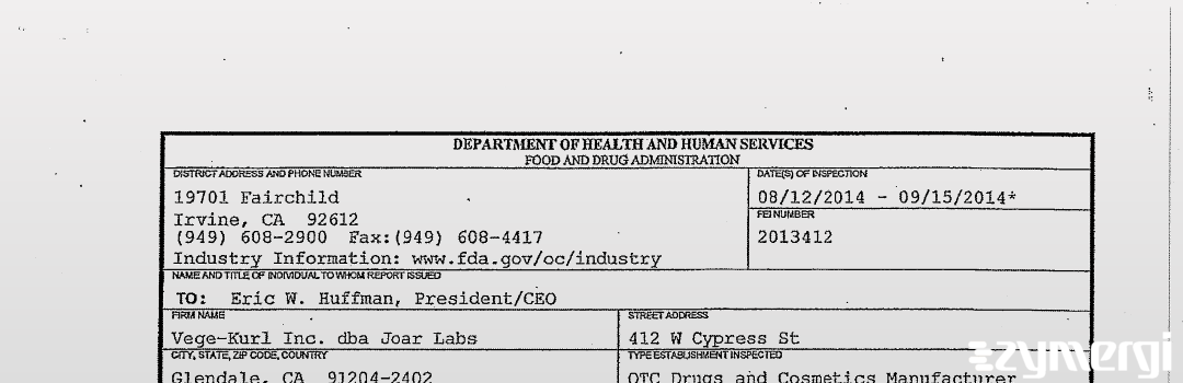 FDANews 483 Vege-Kurl Inc Sep 15 2014 top