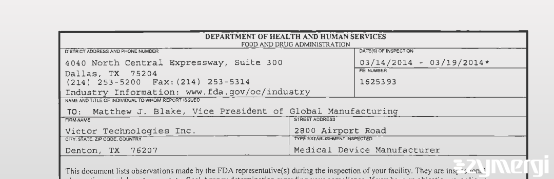 FDANews 483 Victor Technologies Inc. Mar 19 2014 top