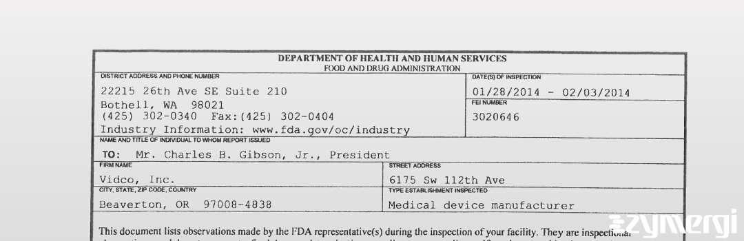 FDANews 483 Vidco, Inc. Feb 3 2014 top