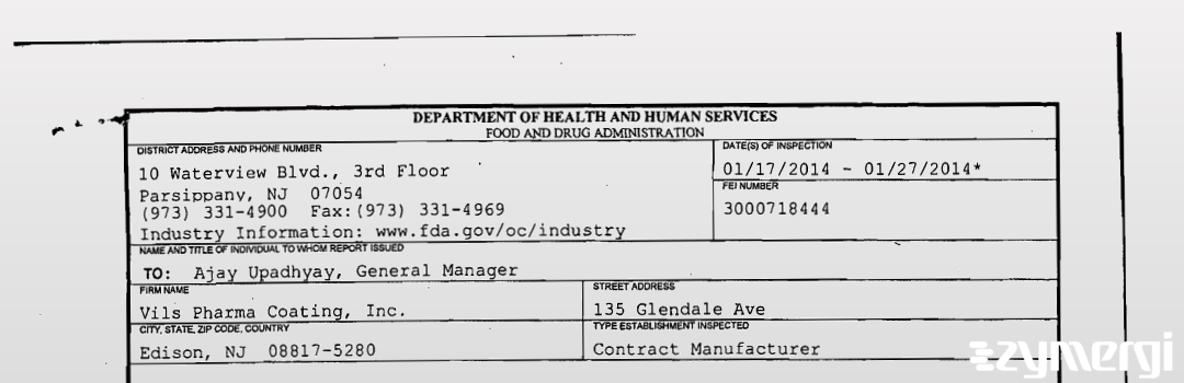 FDANews 483 Vils Pharma Coating, Inc. Jan 27 2014 top