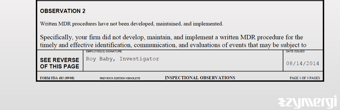 Roy Baby FDA Compliance Officer 