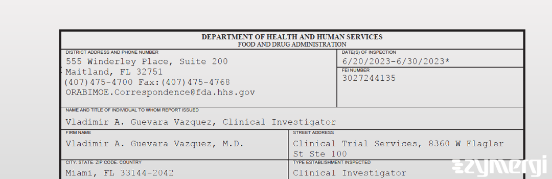 FDANews 483 Vladimir A. Guevara Vazquez, M.D. Jun 30 2023 top