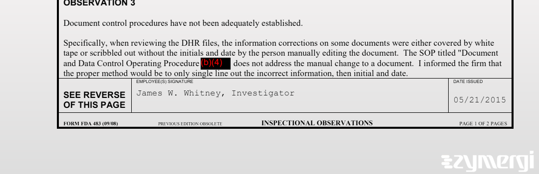 James W. Whitney FDA Investigator 