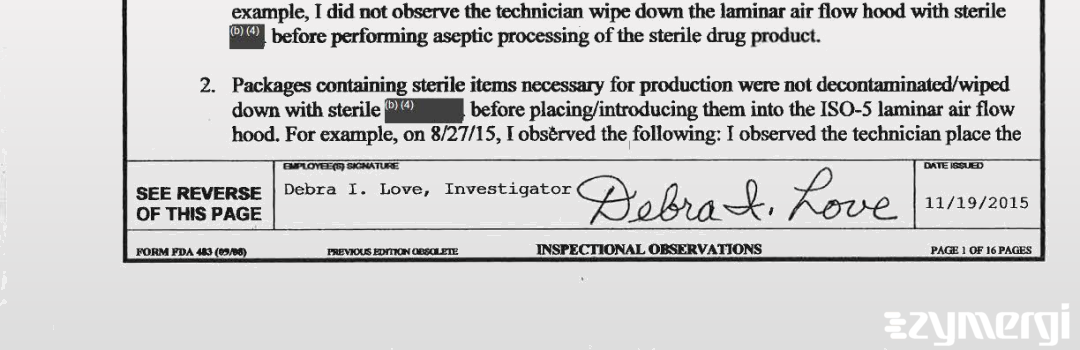 Debra I. Love FDA Investigator 