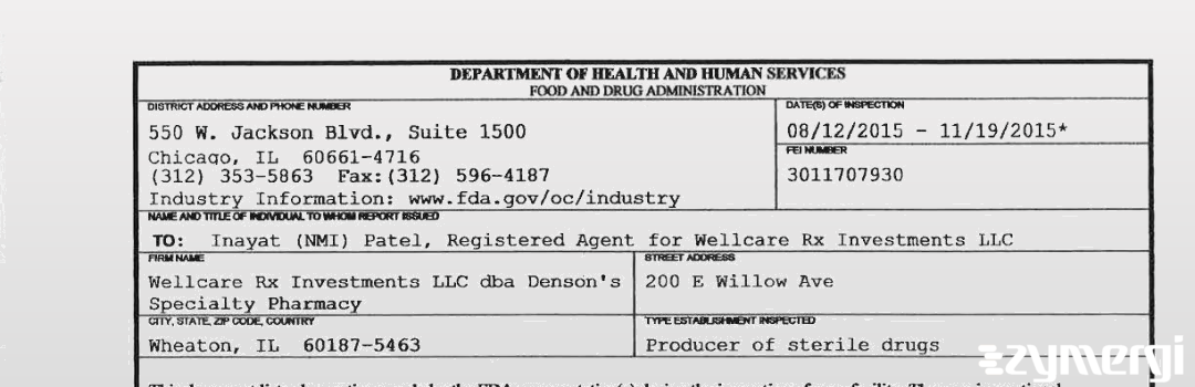 FDANews 483 Wellcare Rx Investments LLC dba Denson's Specialty Pharmacy Nov 19 2015 top