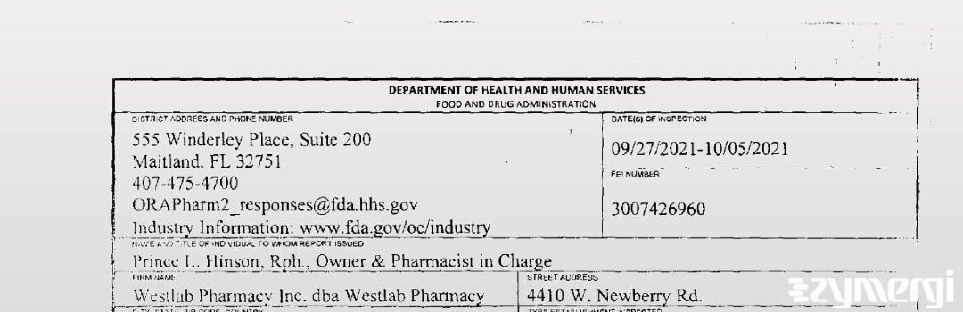 FDANews 483 Westlab Pharmacy, Inc. dba Westlab Pharmacy Oct 5 2021 top