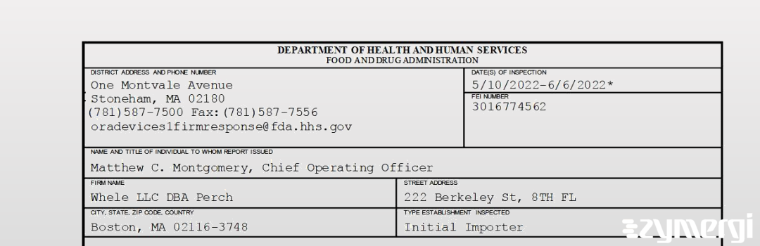 FDANews 483 Whele LLC DBA Perch Jun 6 2022 top