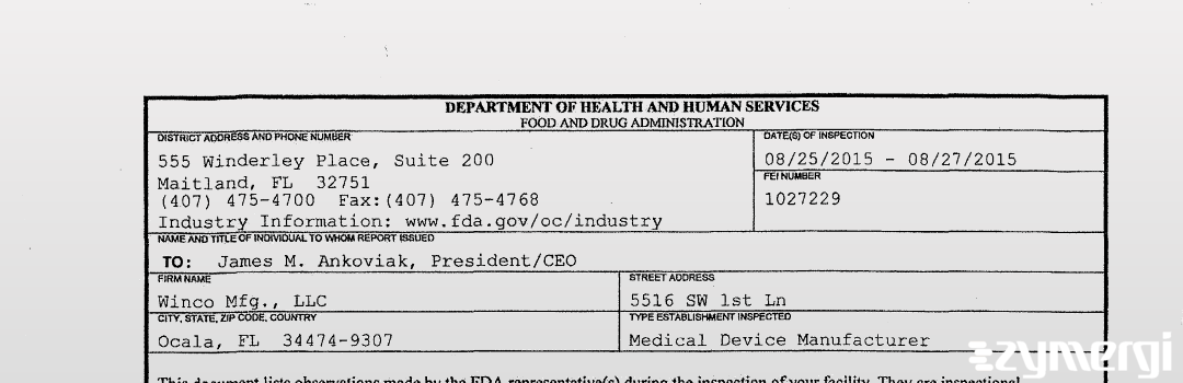 FDANews 483 Winco Mfg., LLC Aug 27 2015 top