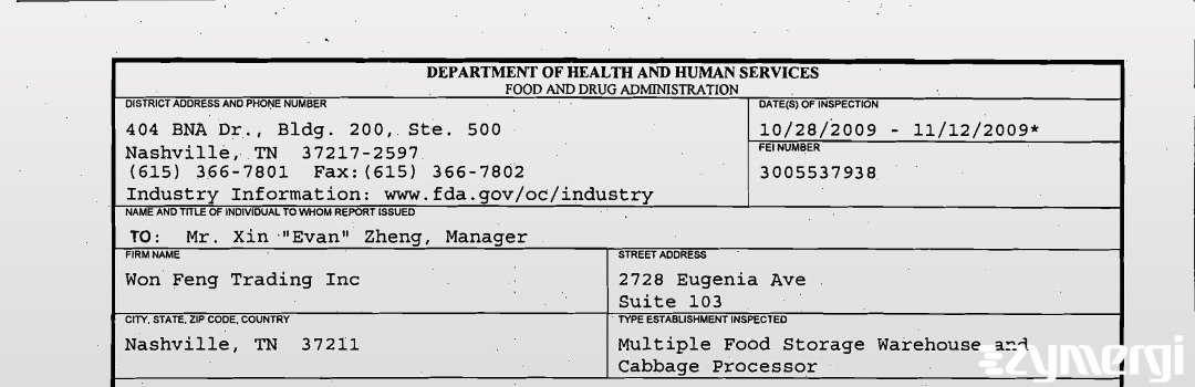 FDANews 483 Won Feng Trading Inc Mar 2 2009 top