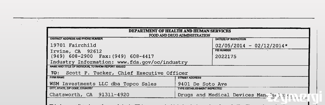 FDANews 483 WSM Investments LLC dba Topco Sales Feb 12 2014 top