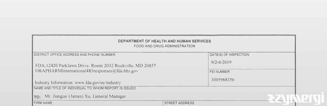 FDANews 483 Wuxi Fortune Pharmaceutical Co., Ltd. Sep 6 2019 top