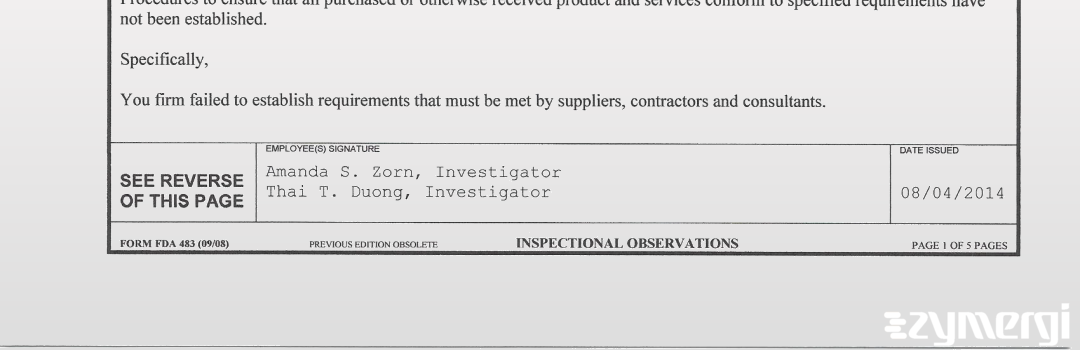 Thai T. Duong FDA Investigator Amanda S. Zorn FDA Investigator 