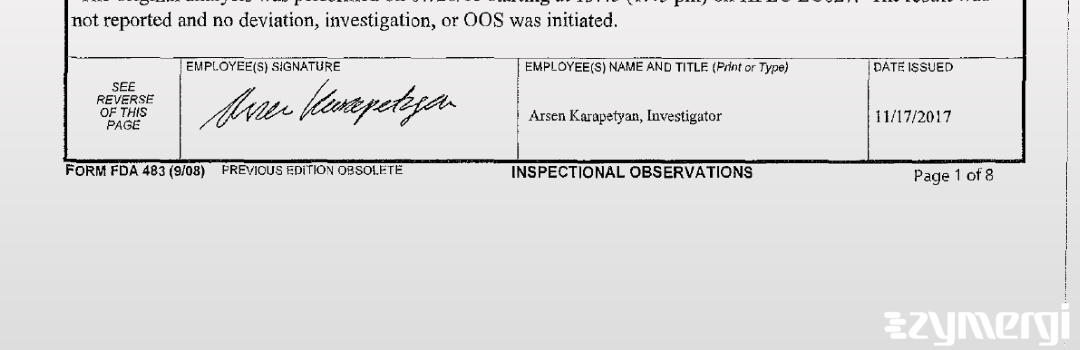 Arsen Karapetyan FDA Investigator 