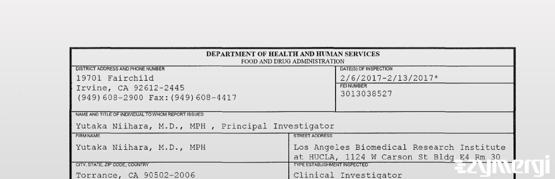 FDANews 483 Yutaka Niihara, M.D., MPH Feb 13 2017 top