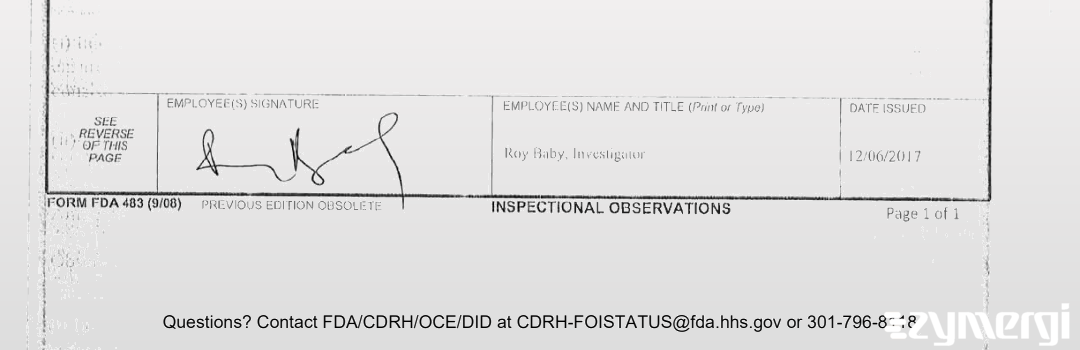 Roy Baby FDA Compliance Officer 