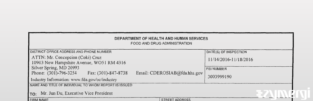 FDANews 483 Zhejiang Huahai Pharmaceutical Co., Ltd. Nov 18 2016 top