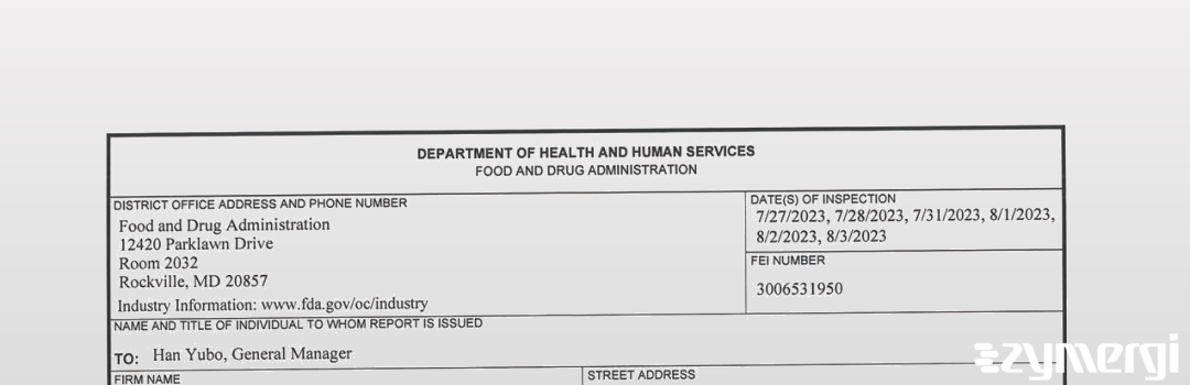 FDANews 483 Zhuhai United Laboratories Co. Ltd. Aug 3 2023 top