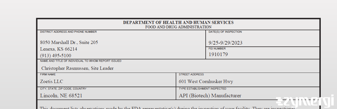 FDANews 483 Zoetis LLC Sep 29 2023 top