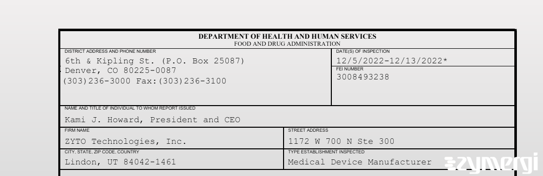 FDANews 483 ZYTO Technologies, Inc. Dec 13 2022 top
