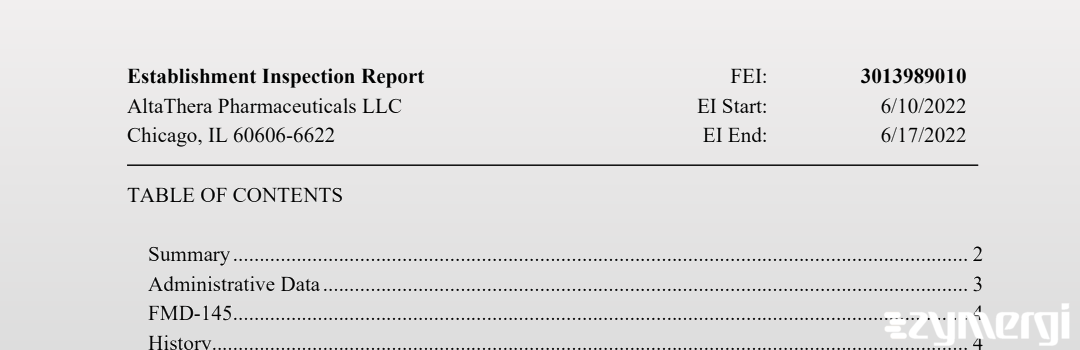 FDANews EIR AltaThera Pharmaceuticals LLC Jun 17 2022 top