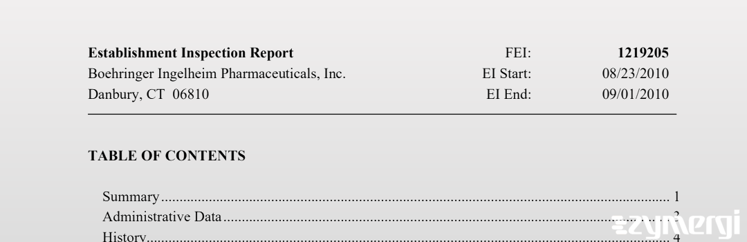 FDANews EIR Boehringer Ingelheim Pharmaceuticals, Inc. Sep 1 2010 top