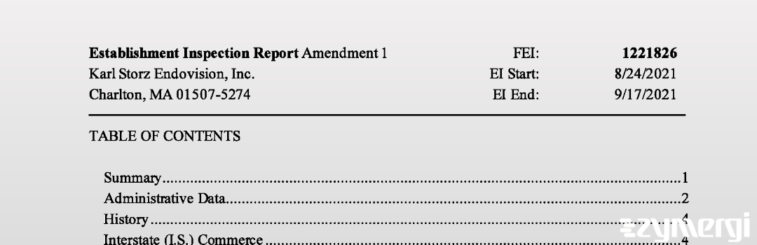 FDANews EIR Karl Storz Endovision, Inc. Sep 17 2021 top