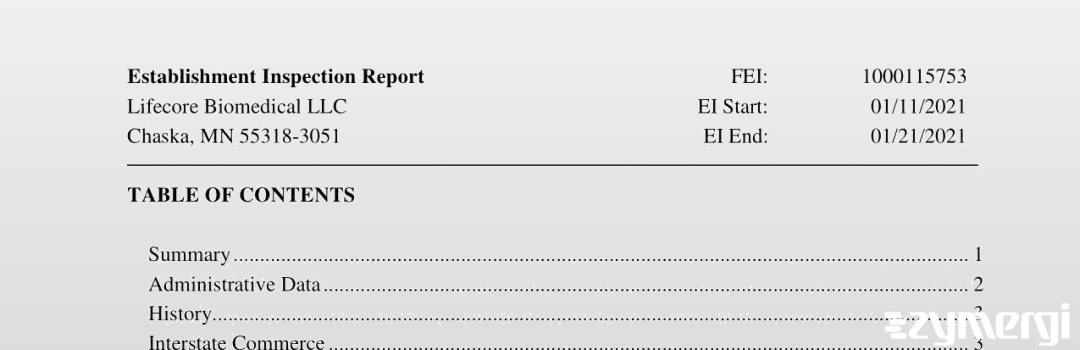 FDANews EIR Lifecore Biomedical LLC Jan 21 2021 top