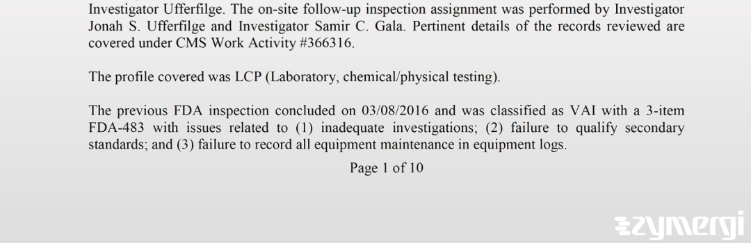 Jonah S. Ufferfilge FDA Investigator Samir C. Gala FDA Investigator 