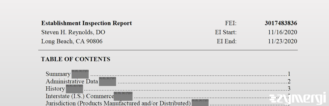FDANews EIR Steven H. Reynolds, DO Nov 23 2020 top